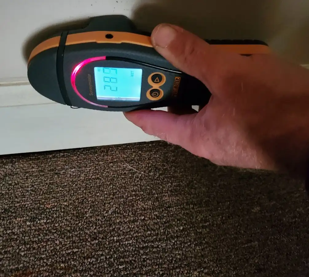 Moisture detection at baseboard during Burst Pipe Cleanup in Denham Springs